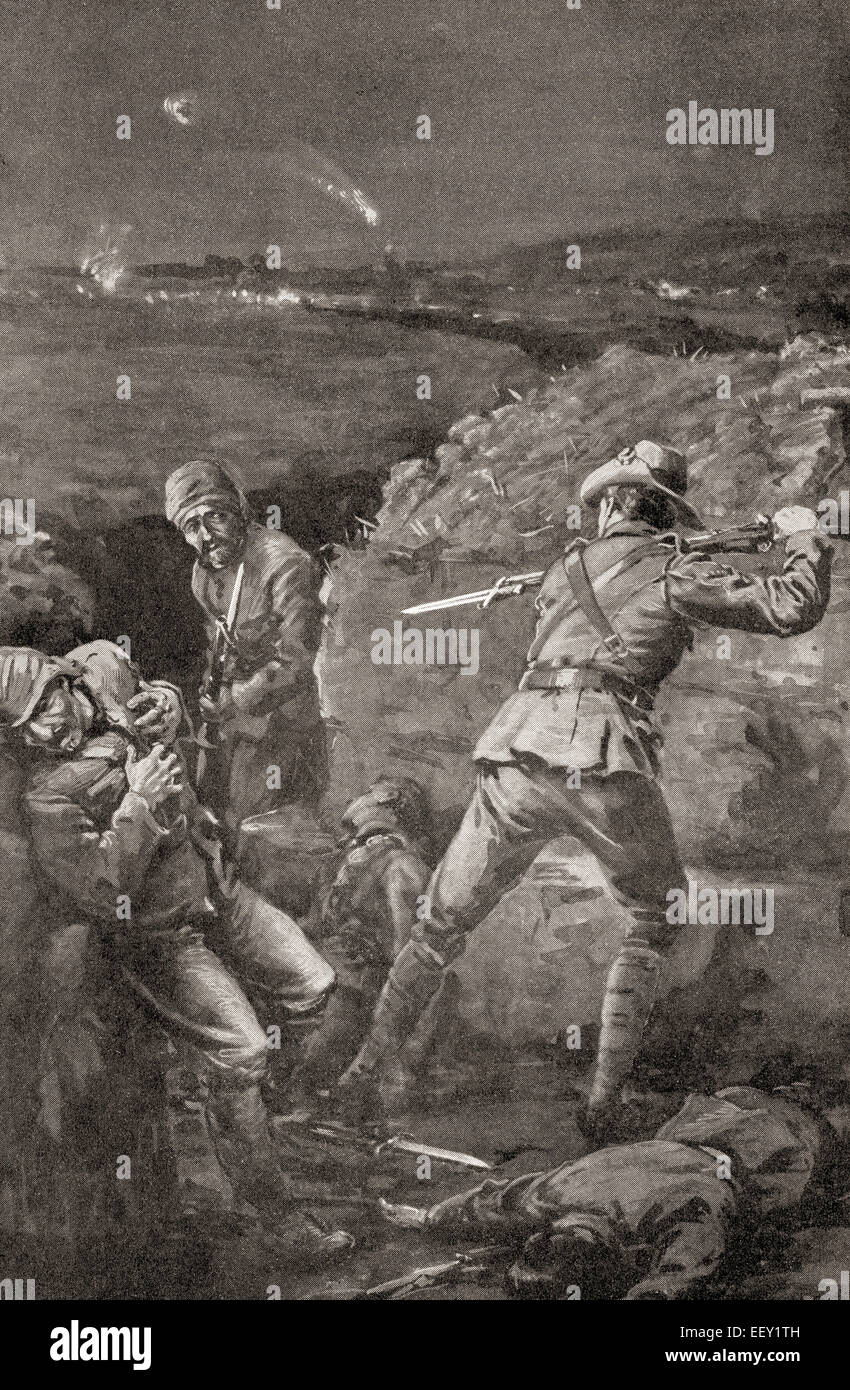 Caporale Jacka batte fuori il nemico con la sua baionetta duriing Gallipoli campagna della prima guerra mondiale, 1915. Albert Jacka, VC, MC & Bar, 1893 - 1932. Destinatario australiano del Victoria Cross. Foto Stock