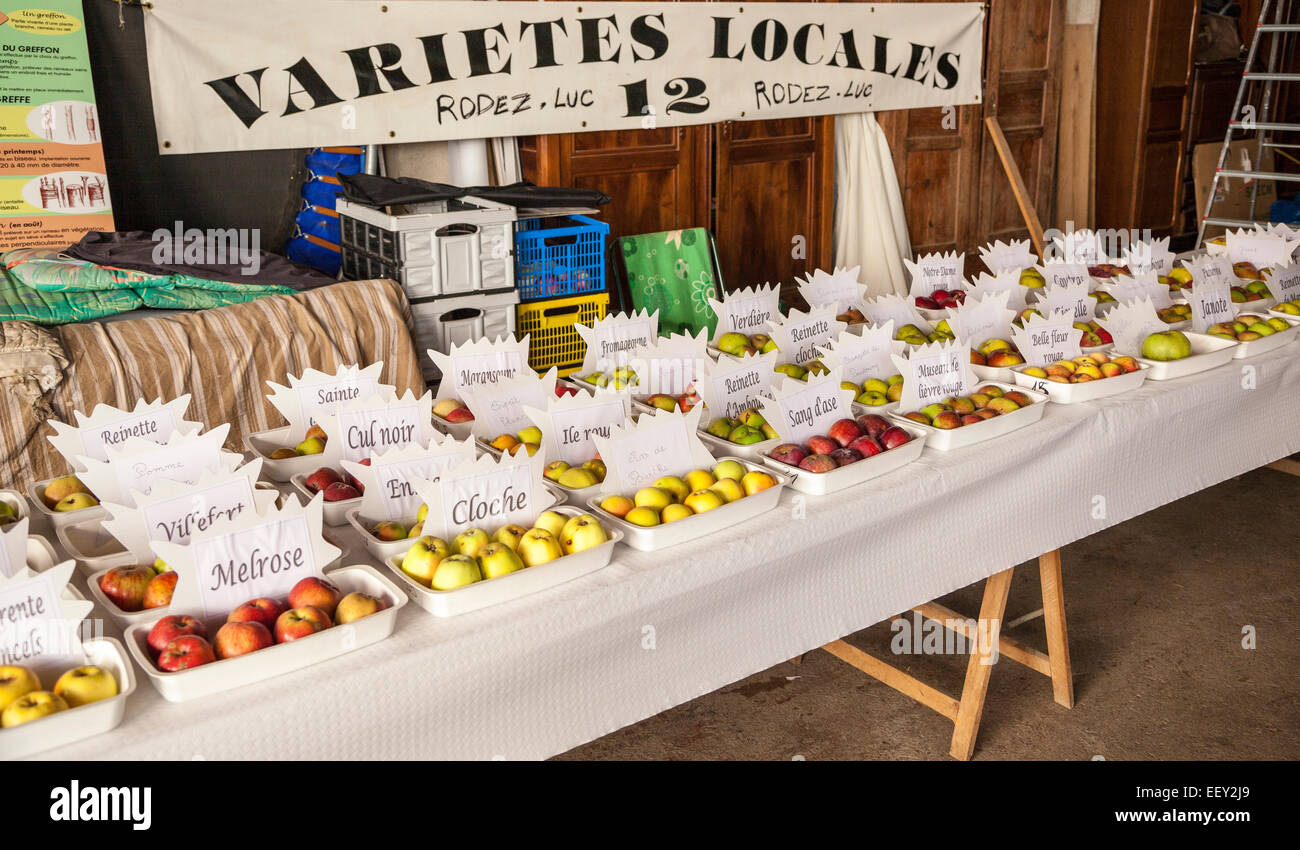 Locale francese varietà apple visualizzato in una tabella Foto Stock