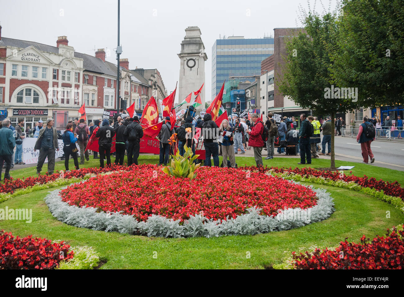 Non contestatori della Nato durante il vertice di 2014 nella città di Newport Foto Stock