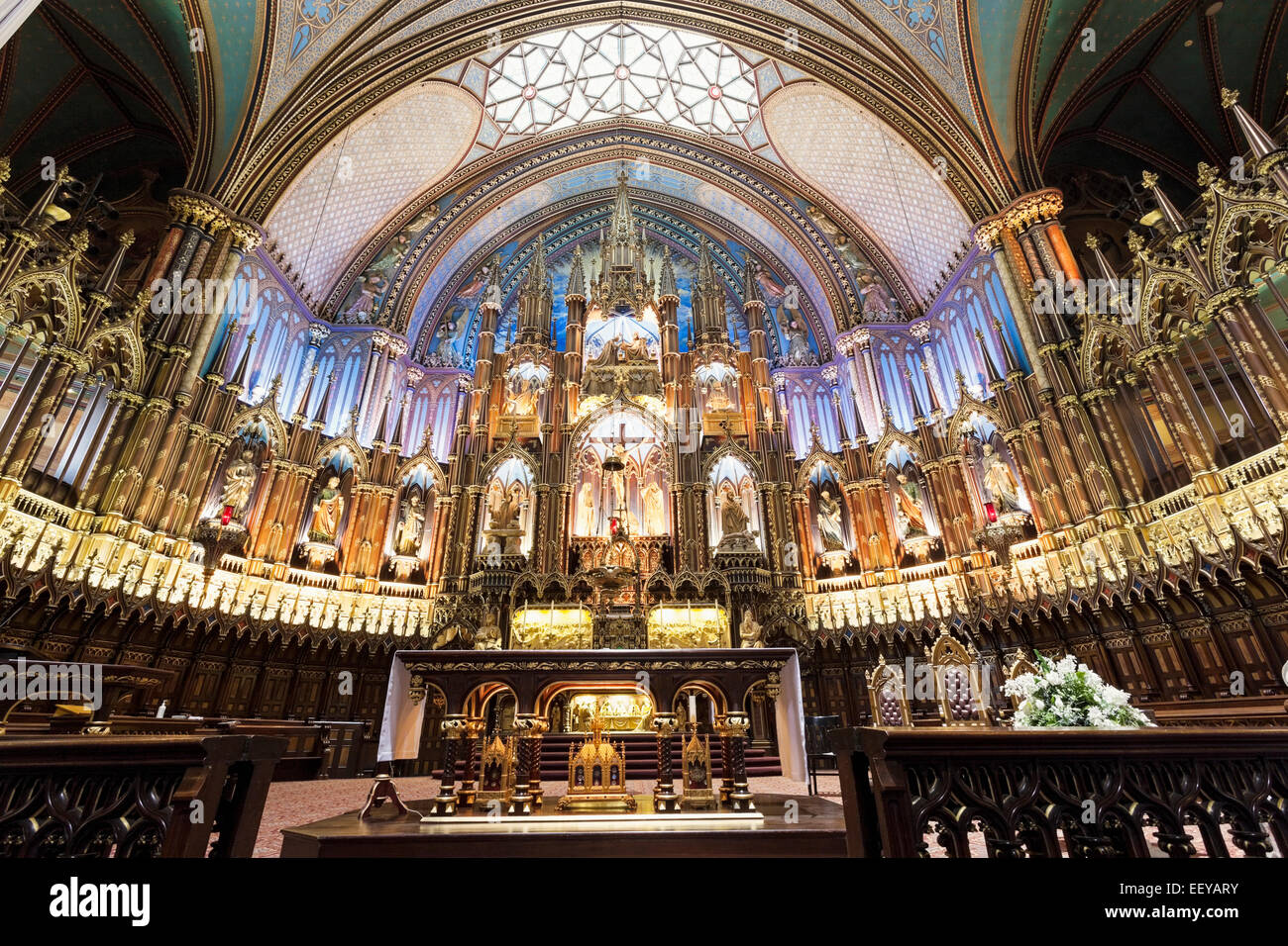 Canada Quebec, Montreal, vista interna della Basilica di Notre Dame, close-up sull altare Foto Stock