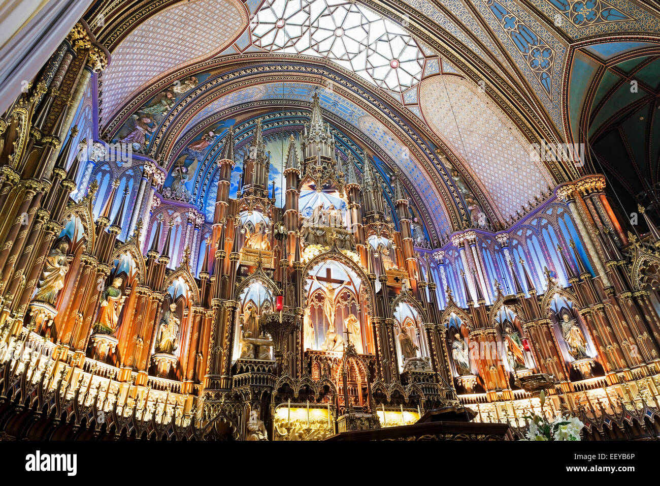 Canada Quebec, Montreal, vista interna della Basilica di Notre Dame, close-up sull altare Foto Stock