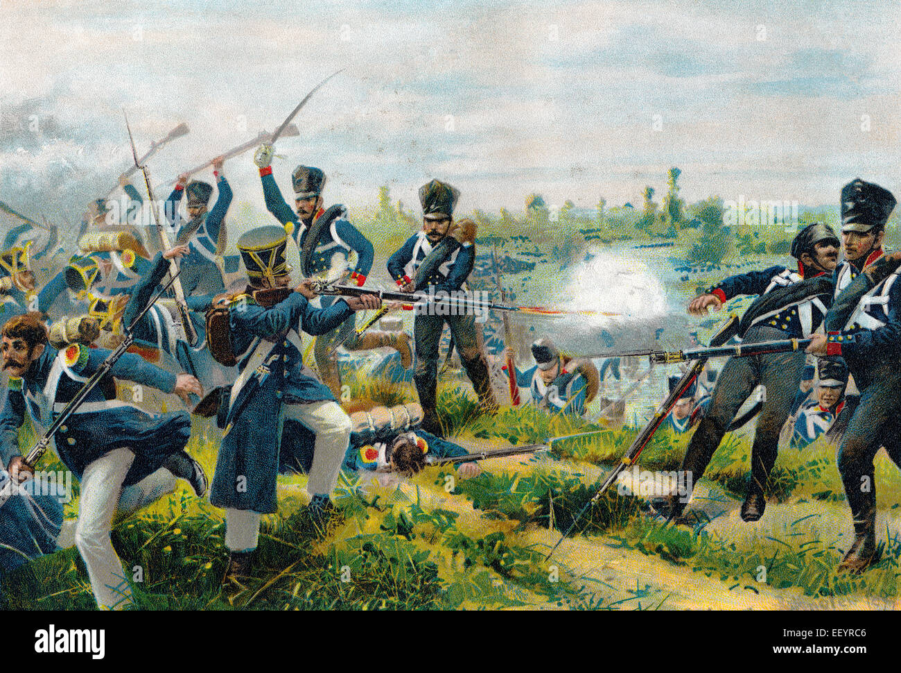 La battaglia di Wartenburg, 3 ottobre 1813, una battaglia della campagna tedesca Die Schlacht bei Die Schlacht bei Wartenburg, ein Ge Foto Stock