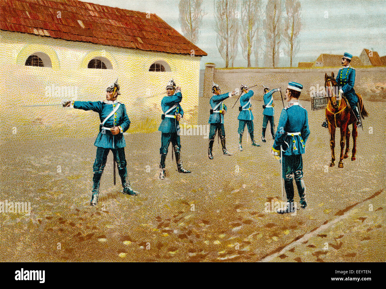 Il tedesco dragoni dal Württemberg scherma, guerra franco-prussiana, 1871, Deutsche Dragoner aus Würtemberg beim Hiebfechten, Deutsch- Foto Stock