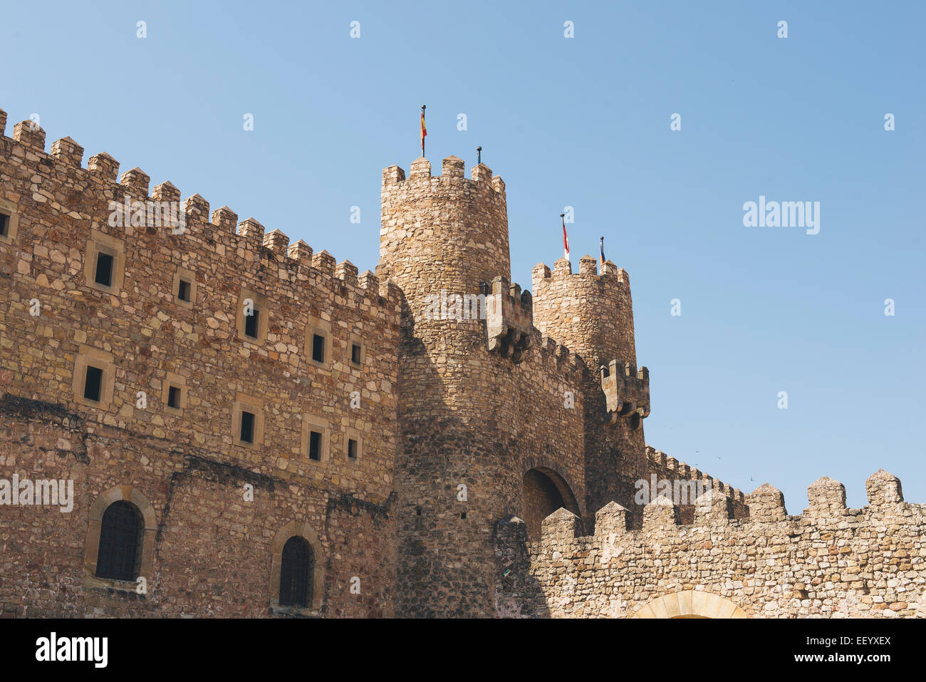 La facciata principale del Castello di Siguenza a Guadalajara, Spagna Foto Stock