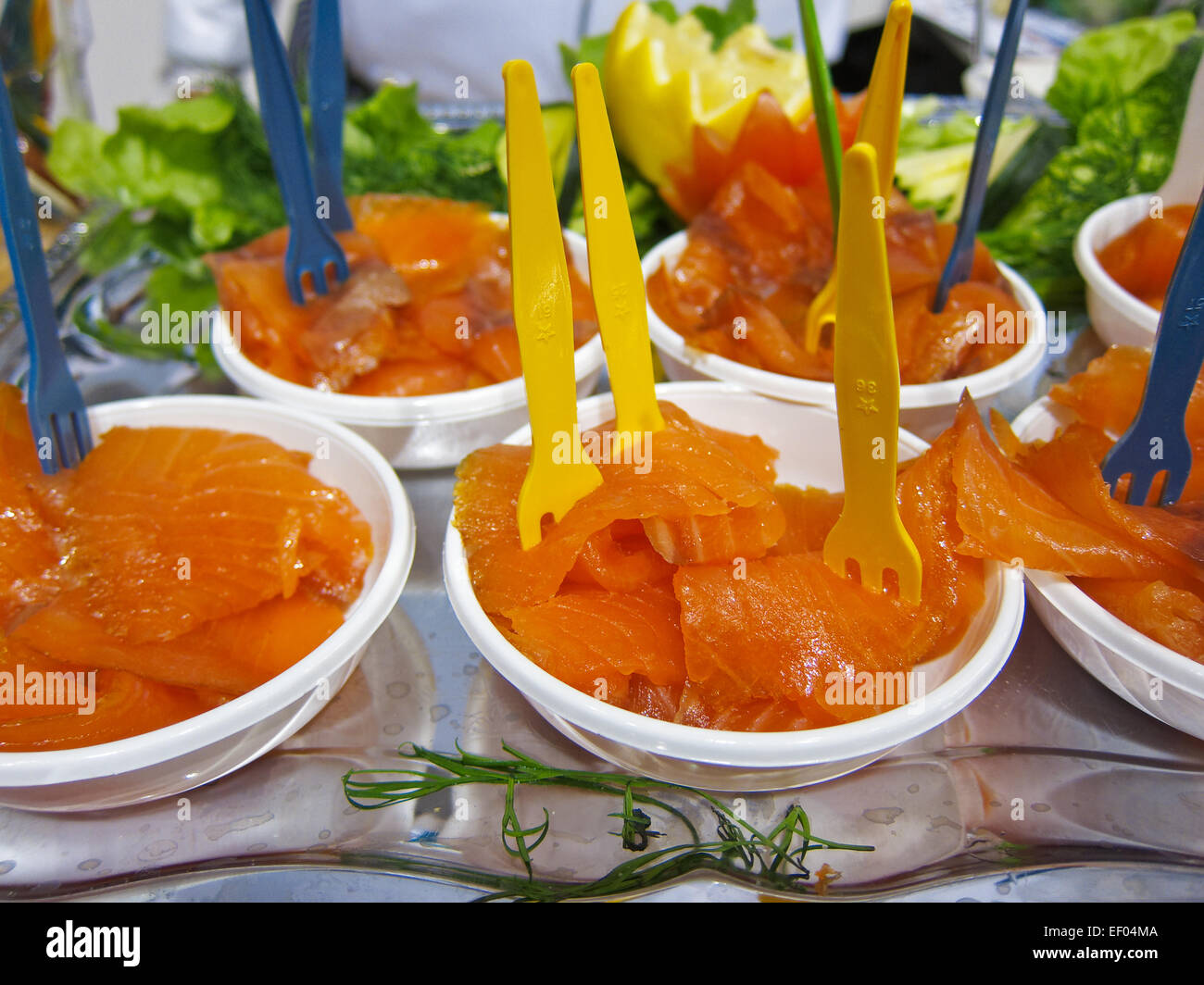 Salmone affumicato antipasto a buffet. Foto Stock