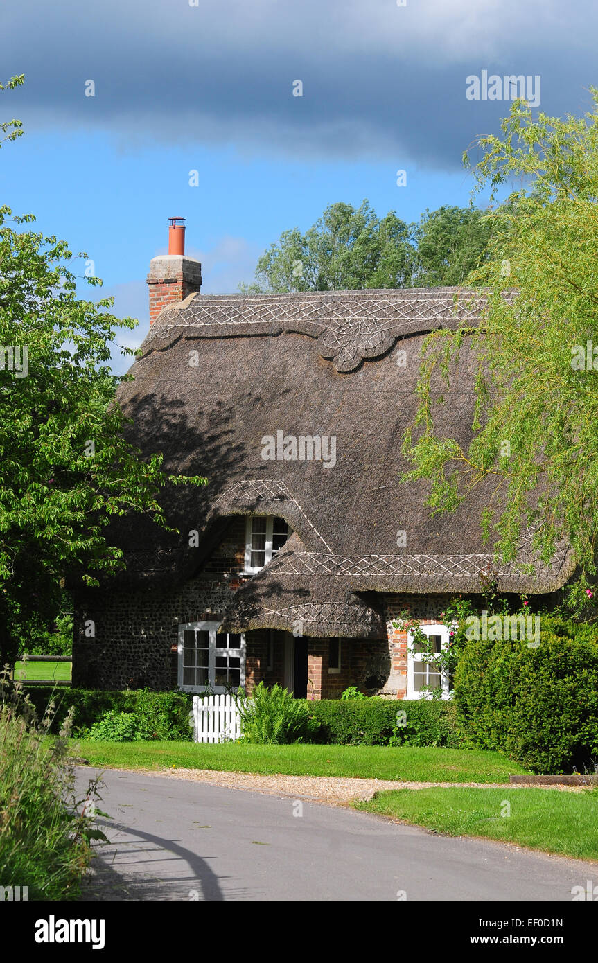 Un bel cottage con tetto in paglia in Tarrant Monkton Dorset Regno Unito Foto Stock