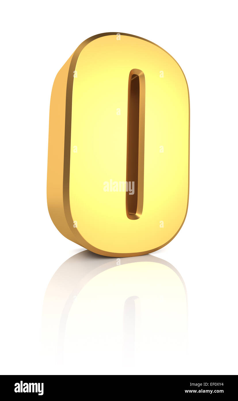 3D rendering golden numero 0 isolati su sfondo bianco Foto Stock