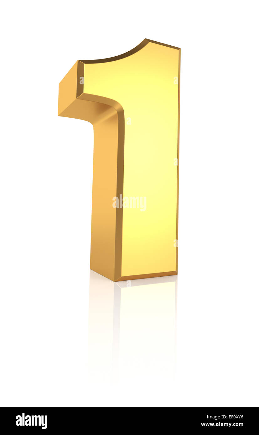 3D rendering golden numero 1 isolati su sfondo bianco Foto Stock