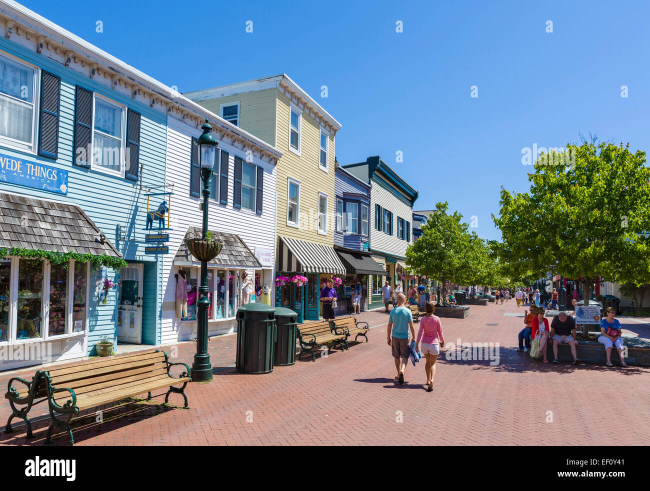 La zona pedonale di Washington Street nel centro di Cape May, New Jersey, STATI UNITI D'AMERICA Foto Stock