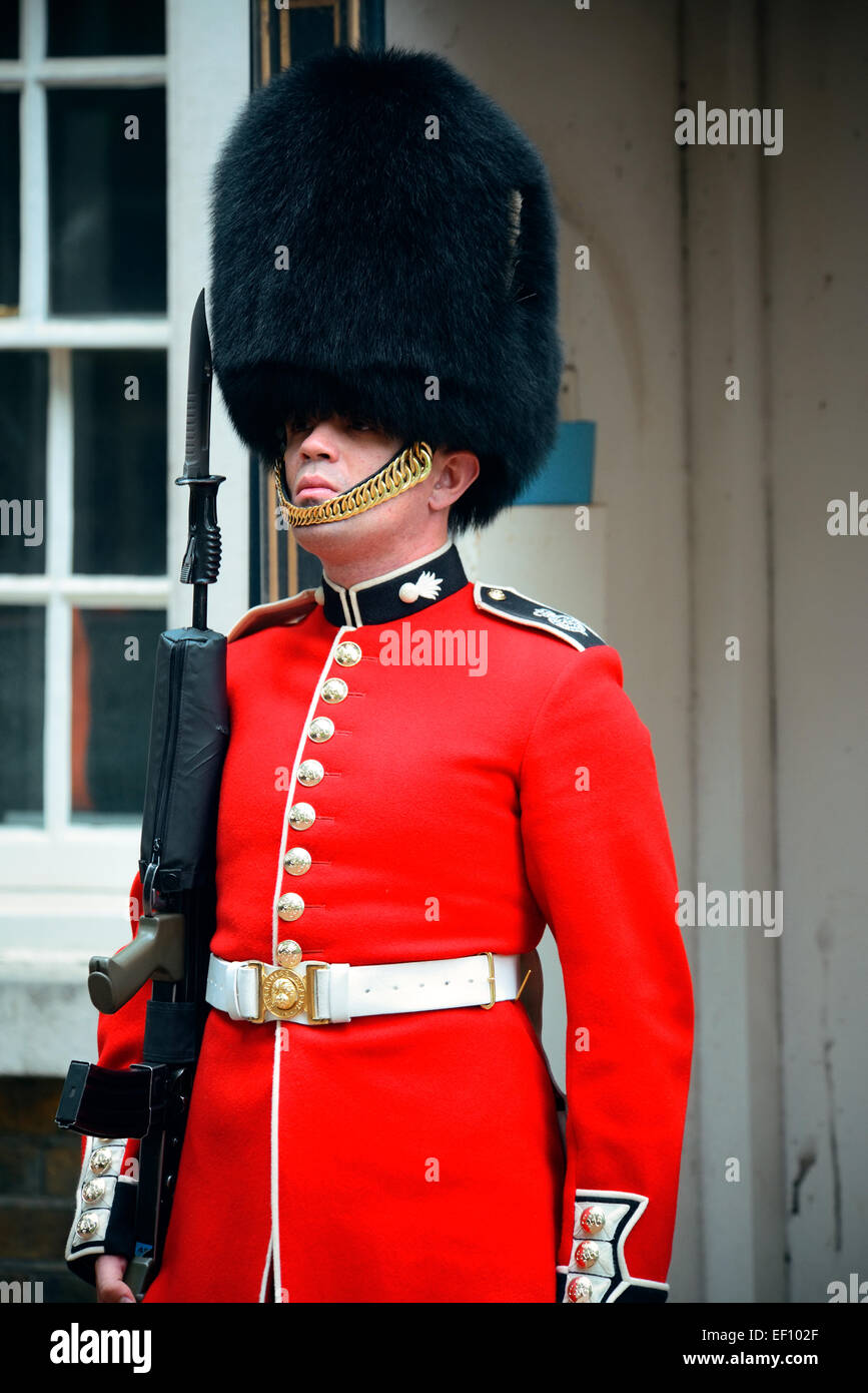 LONDON, Regno Unito - Sep 27: British guardia il 27 settembre 2013 a Londra, Regno Unito. La cerimonia è una delle attrazioni principali di Londra e del Regno Unito di tradizioni militari. Foto Stock