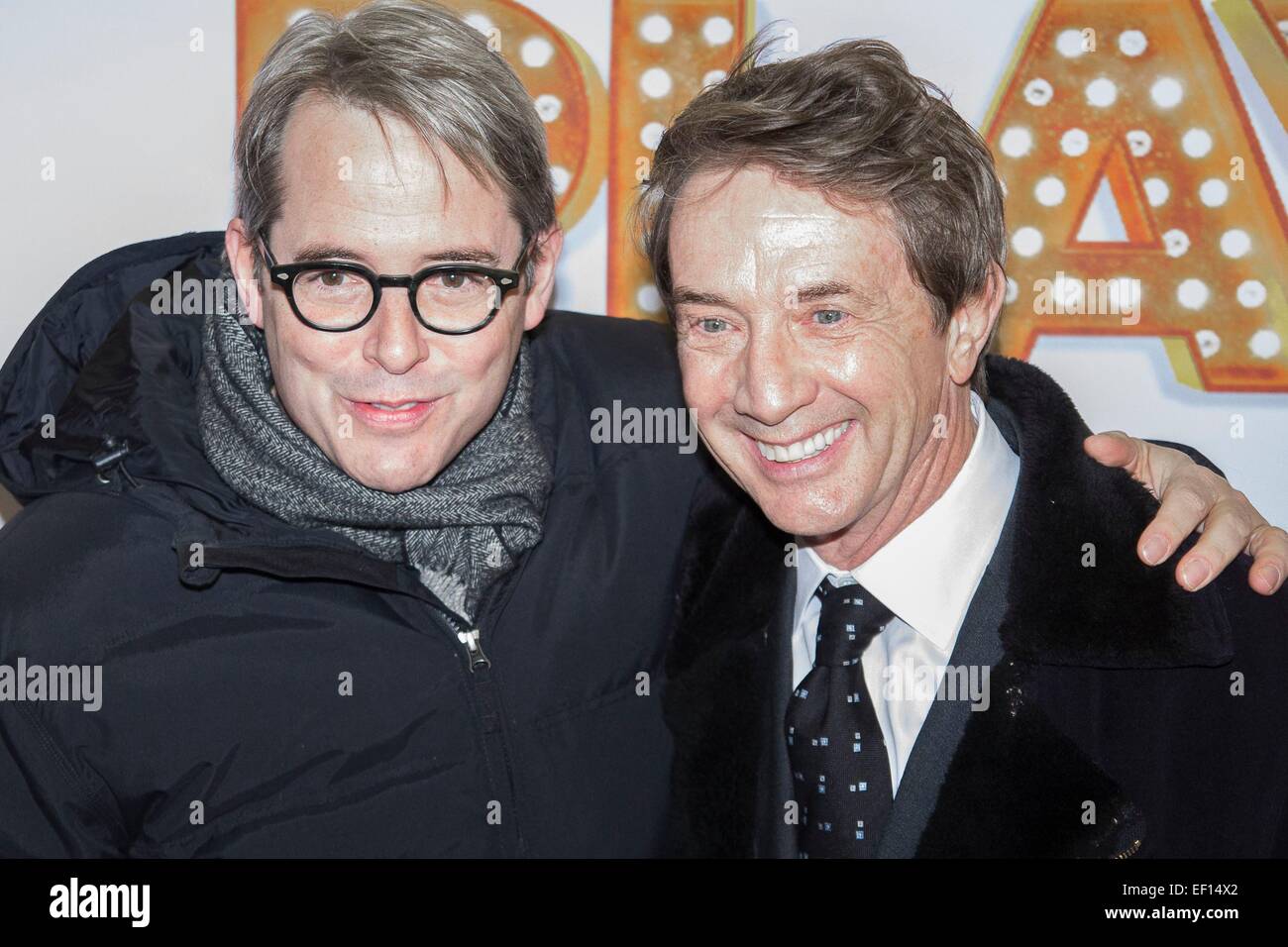 New York, NY, STATI UNITI D'AMERICA. 23 gen 2015. Matthew Broderick, Martin Short all'arrivo è solo un gioco celebra spostare con Re-Opening notte, Bernard B. Jacobs Theatre di New York, NY, 23 gennaio 2015. © Patrick Cashin/Everett raccolta/Alamy Live News Foto Stock