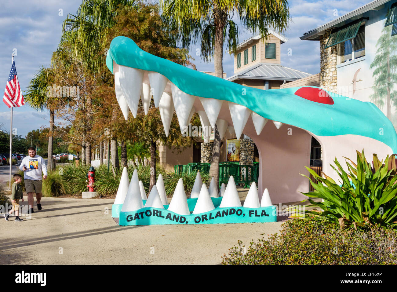 Orlando Florida,Gatorland,fronte,ingresso,alligatore gigante,bocca,mascella,FL141121073 Foto Stock