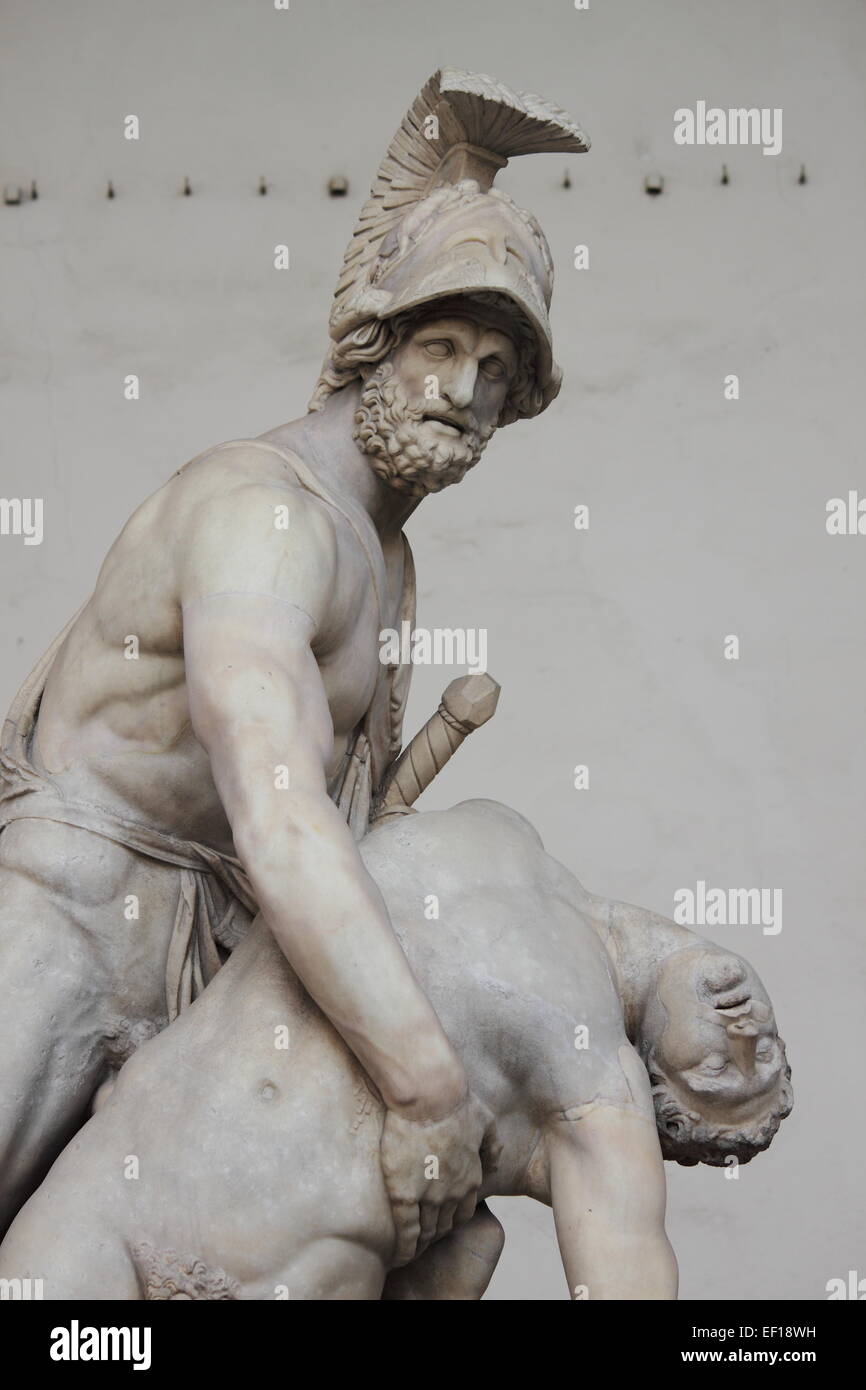 Statua di eroe greco Menelao Patroclus tenuta a Firenze, Italia Foto Stock