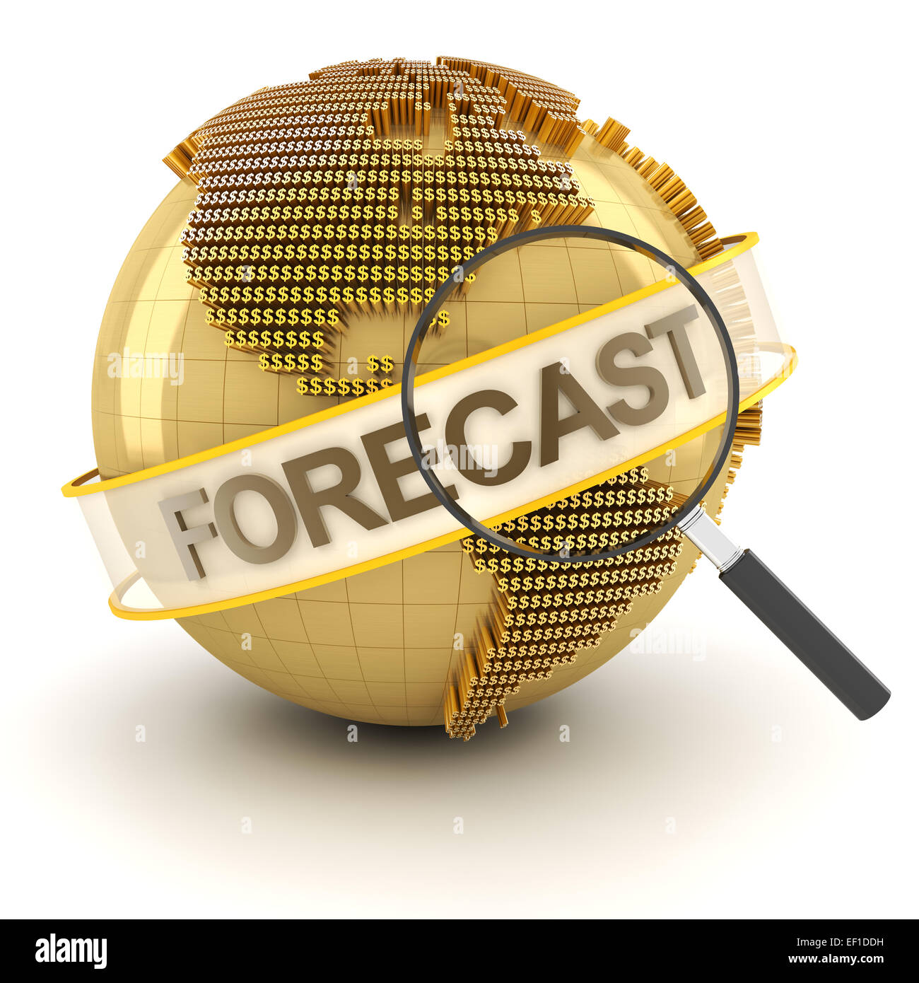 Global previsioni finanziarie simbolo con il globo, 3D render Foto Stock
