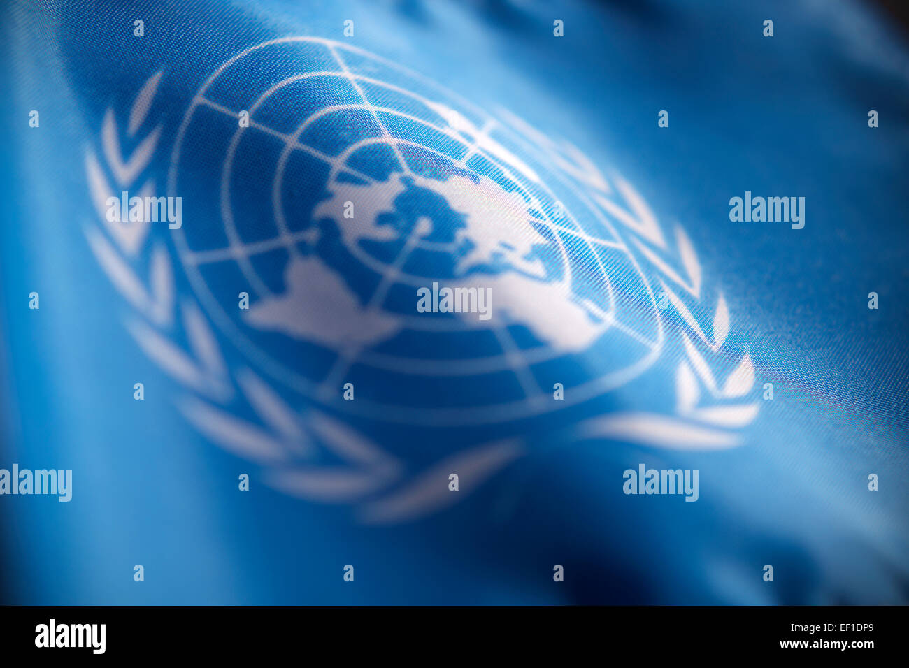 Bandiera delle Nazioni Unite -- Abstract macro vista con profondità di campo Foto Stock