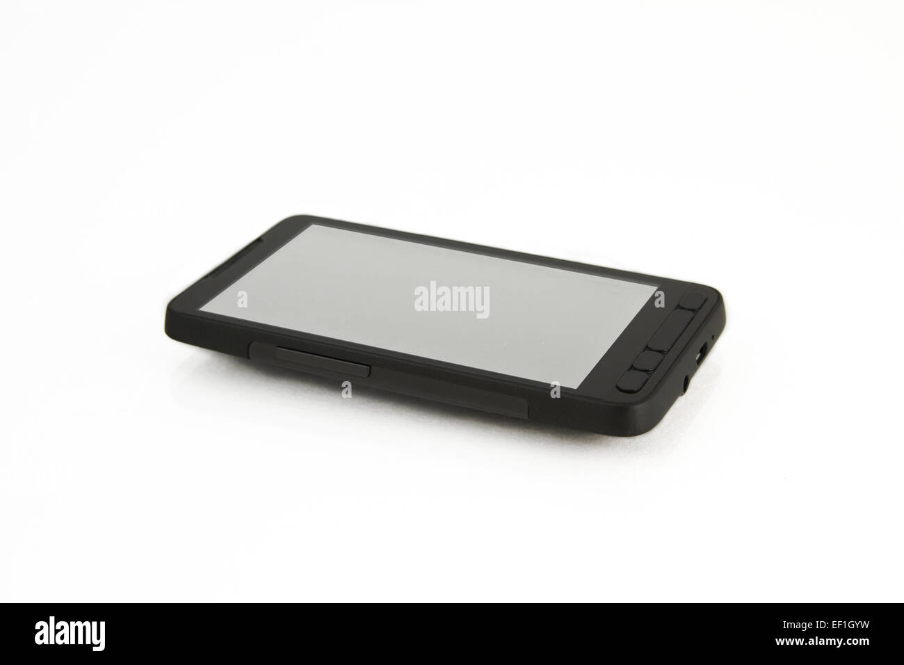Advanced smart phone su sfondo bianco. Lo schermo è vuoto. Foto Stock