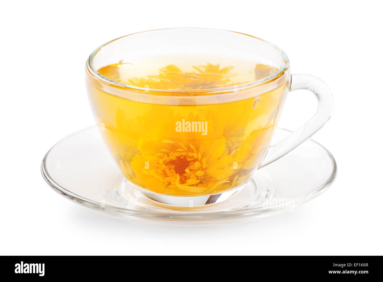 Tazza di tè sani con fiore giallo Foto Stock