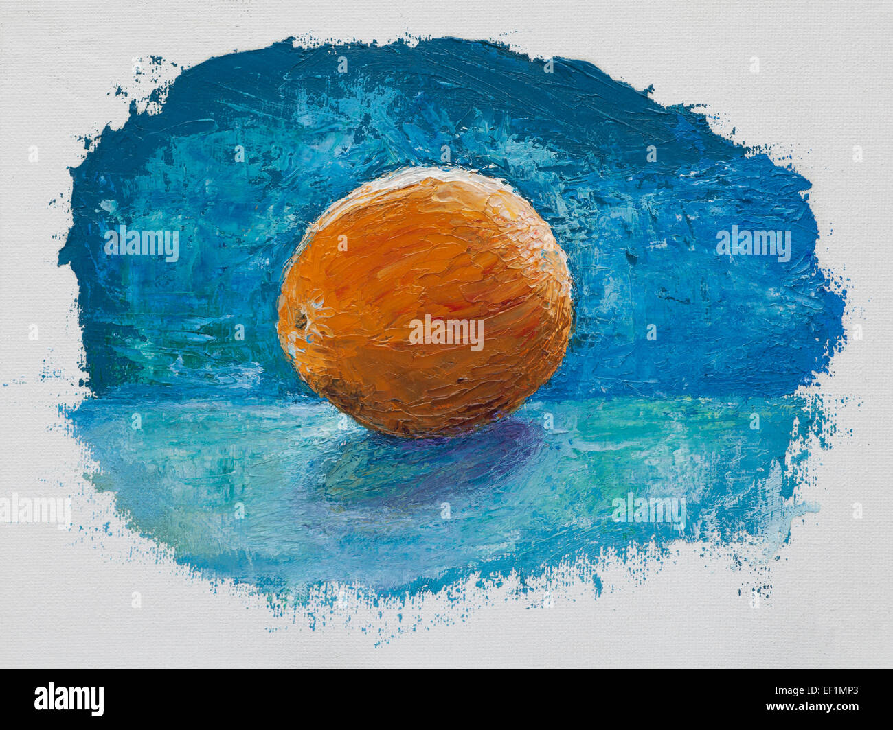 Arancione su sfondo blu, pittura ad olio Foto Stock