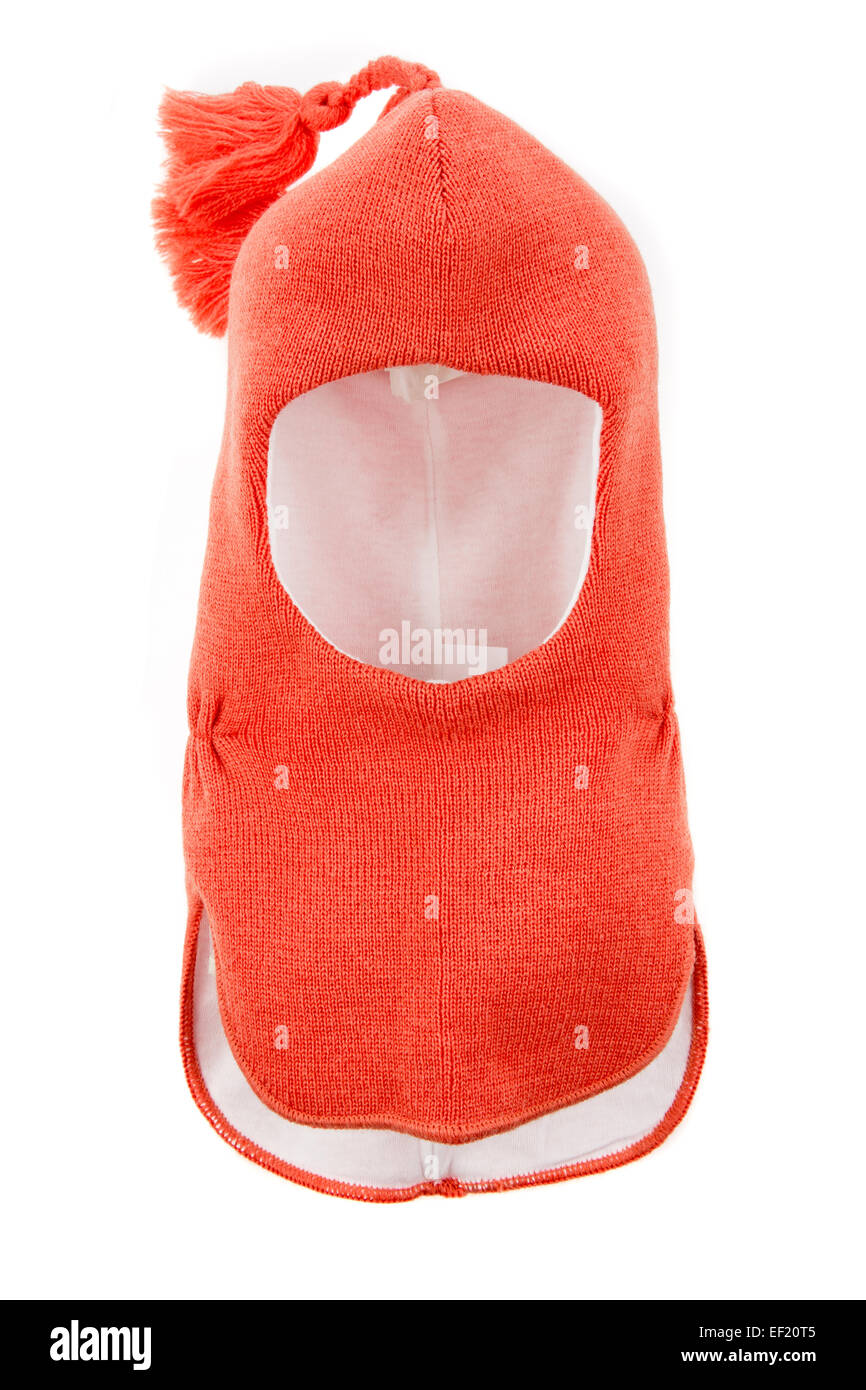 Bambino un foro della maschera da sci, winter hat casco isolato su uno sfondo bianco. Foto Stock
