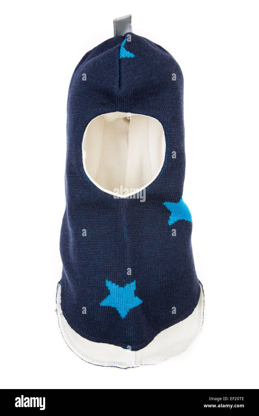 Bambino un foro della maschera da sci, winter hat casco isolato su uno sfondo bianco. Foto Stock