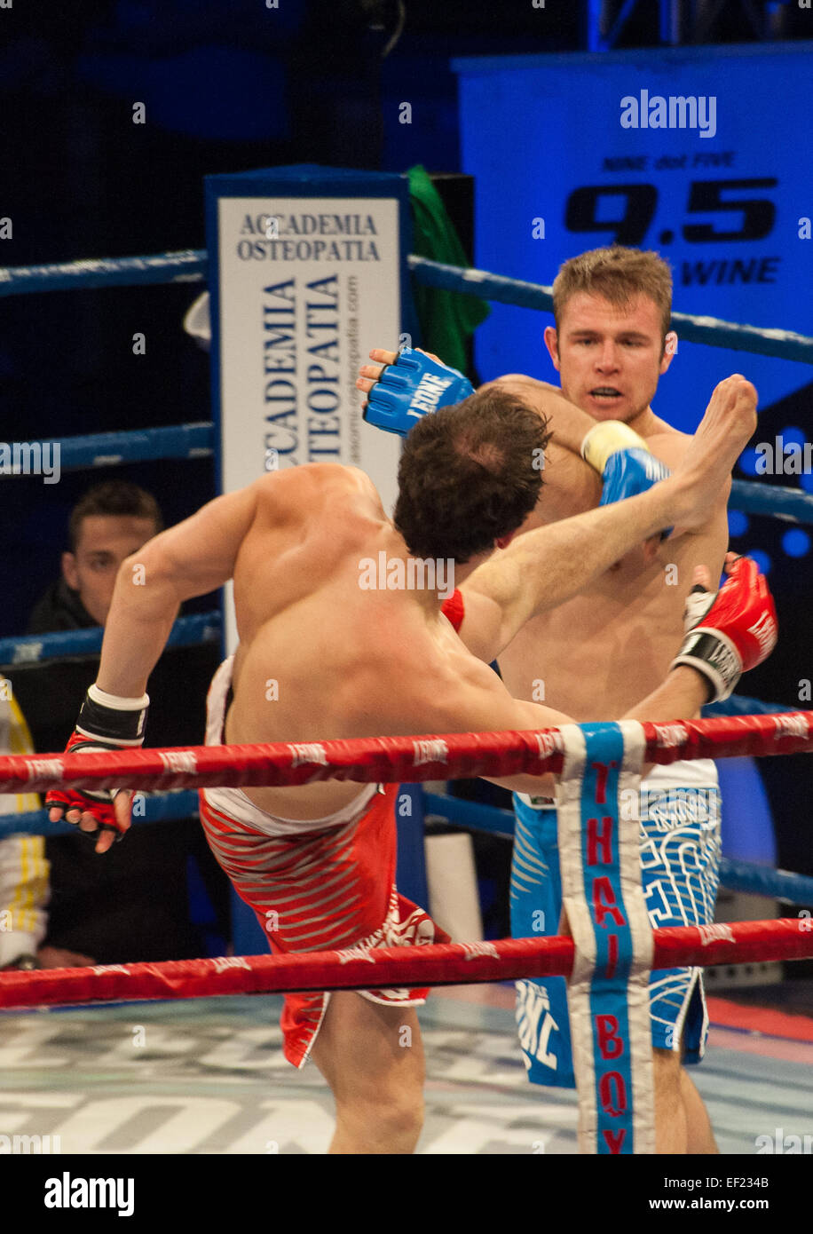 Torino, Italia. Il 24 gennaio, 2015. Box Tailandese Mania evento- Mixed Martial Arts   Maxim Radu Moldavia VS Raffaele Spallitta Italia. Credito: Davvero Facile Star/Alamy Live News Foto Stock