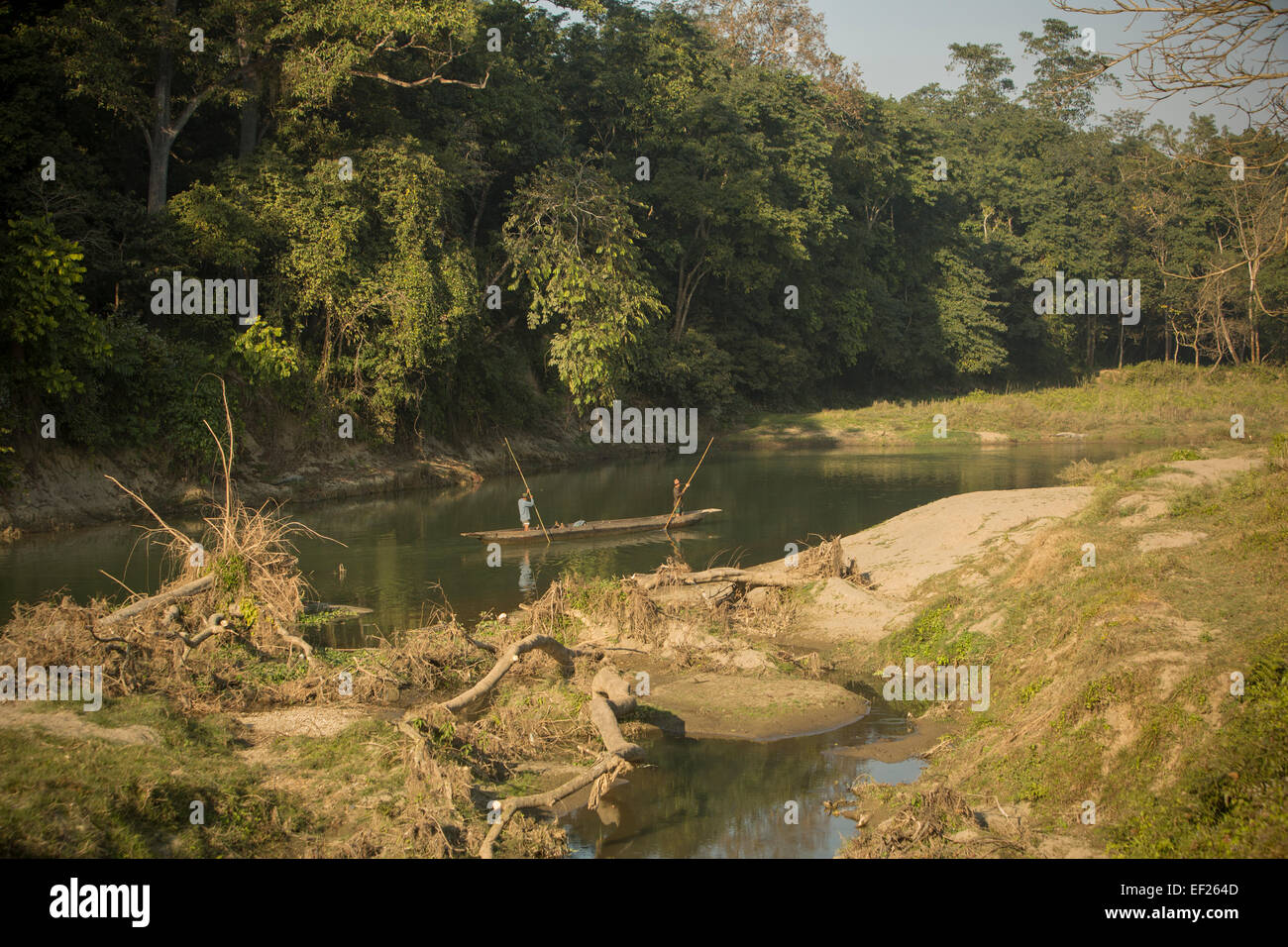 I barcaioli sul fiume Rapti - Chitwan il parco nazionale, il Nepal Foto Stock