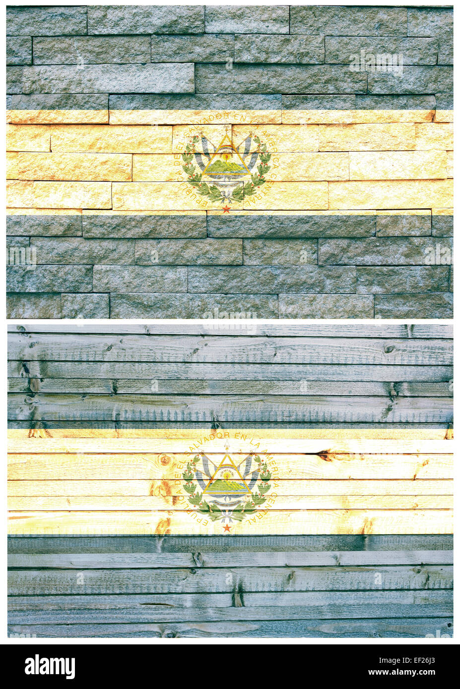 Parete Vintage bandiera di El Salvador collage Foto Stock