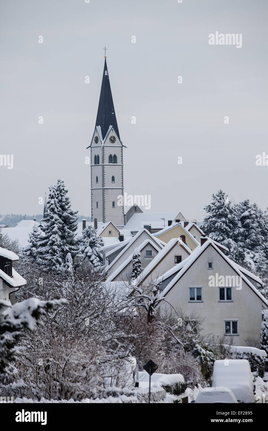 San Nicolò Chiesa, Markdorf in inverno Foto Stock