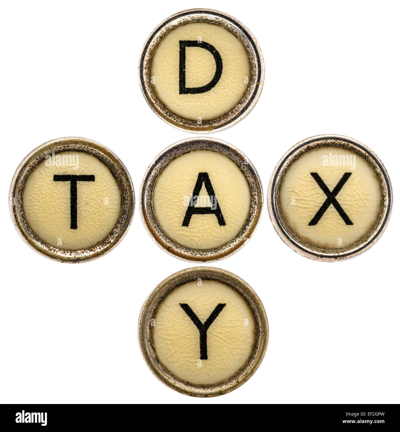 Imposta giorno crossword nella vecchia round tasti di una macchina da scrivere isolato su bianco Foto Stock