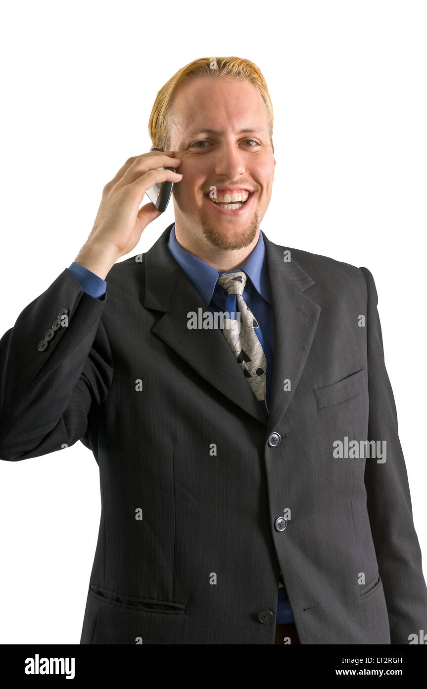 Imprenditore parlando al telefono cellulare Foto Stock