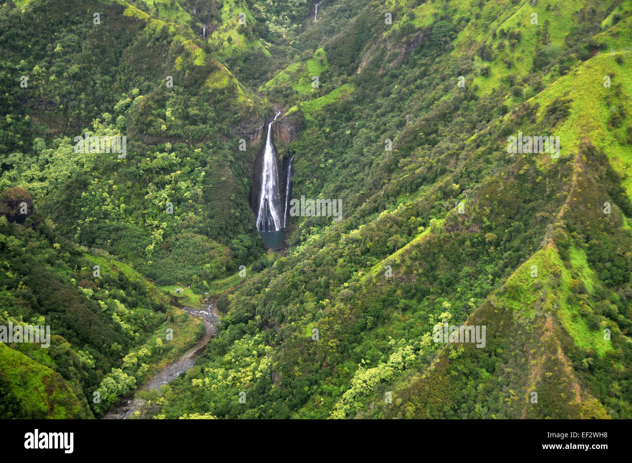 Manawaiopuna cade o Jurassic Park falls, Kauai, Hawaii, STATI UNITI D'AMERICA Foto Stock