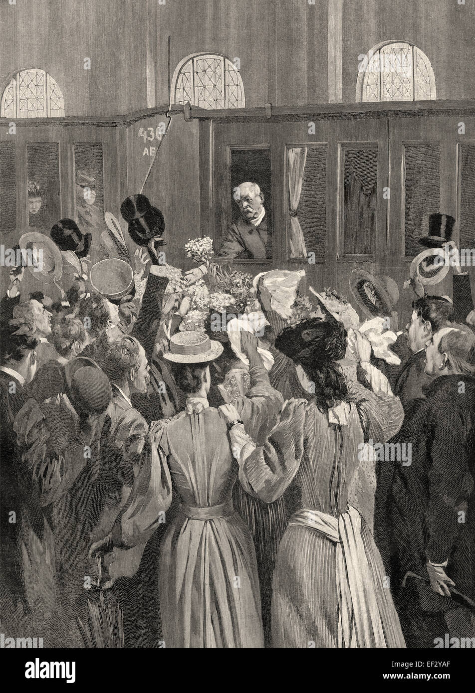 Popolo tedesco si celebrano Otto Eduard Leopold von Bismarck-Schoenhausen presso la stazione Anhalter in Berlino; il principe di Bismarc Foto Stock