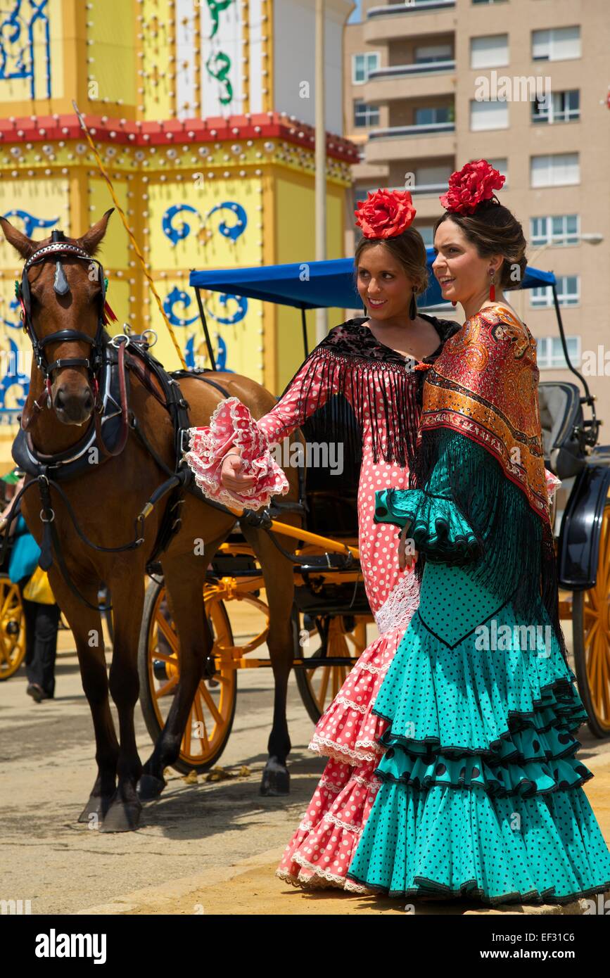 Ballerini di Flamenco a Feria de Abril di Siviglia, Andalucía, Spagna Foto Stock