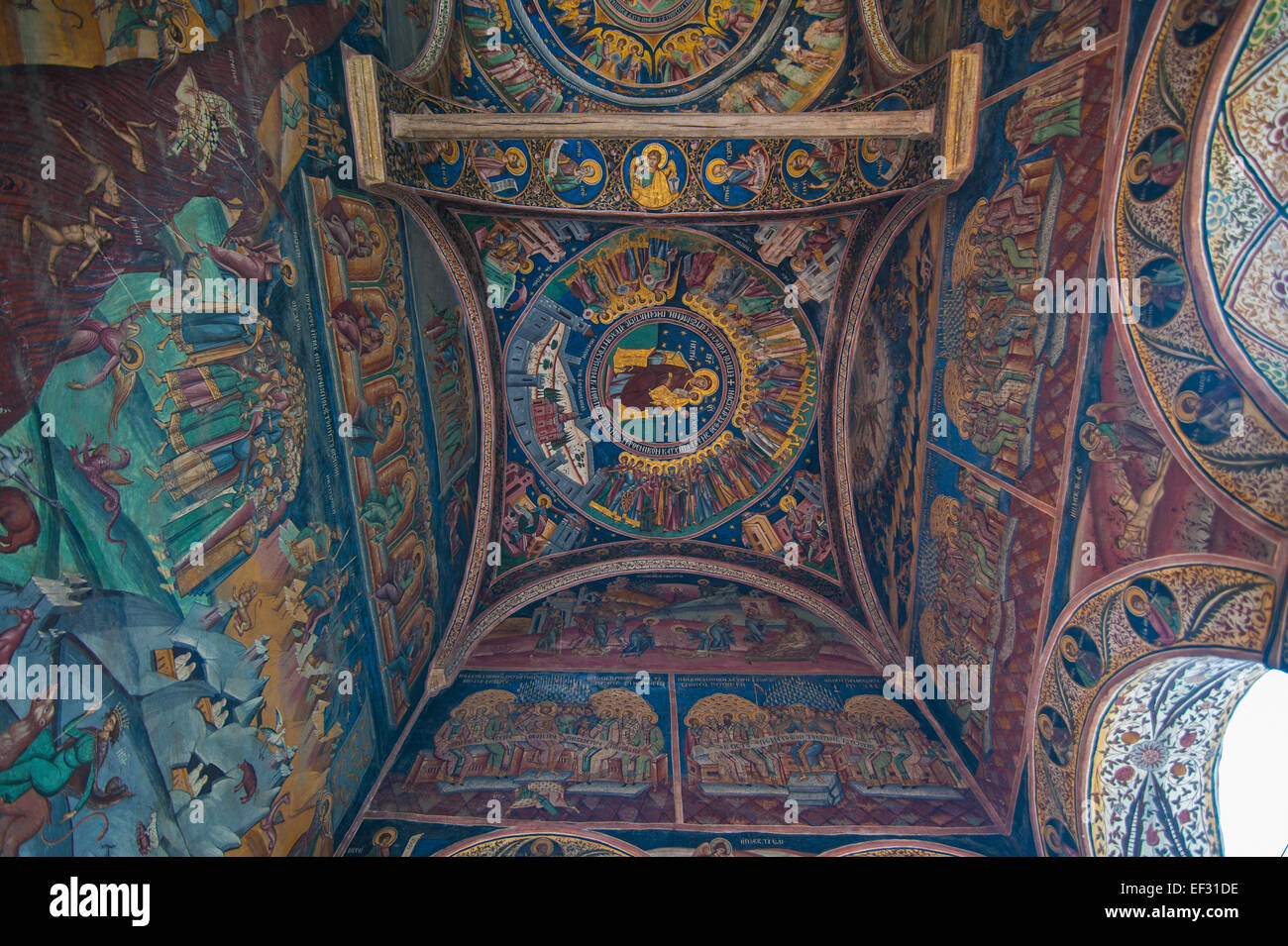 Christian dipinti murali, Monastero di Horezu, Sito Patrimonio Mondiale dell'UNESCO, Horezu, Romania Foto Stock