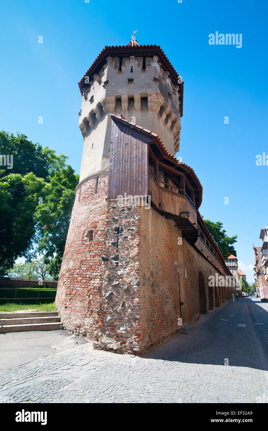 Le antiche mura della città, Sibiu, Romania Foto Stock