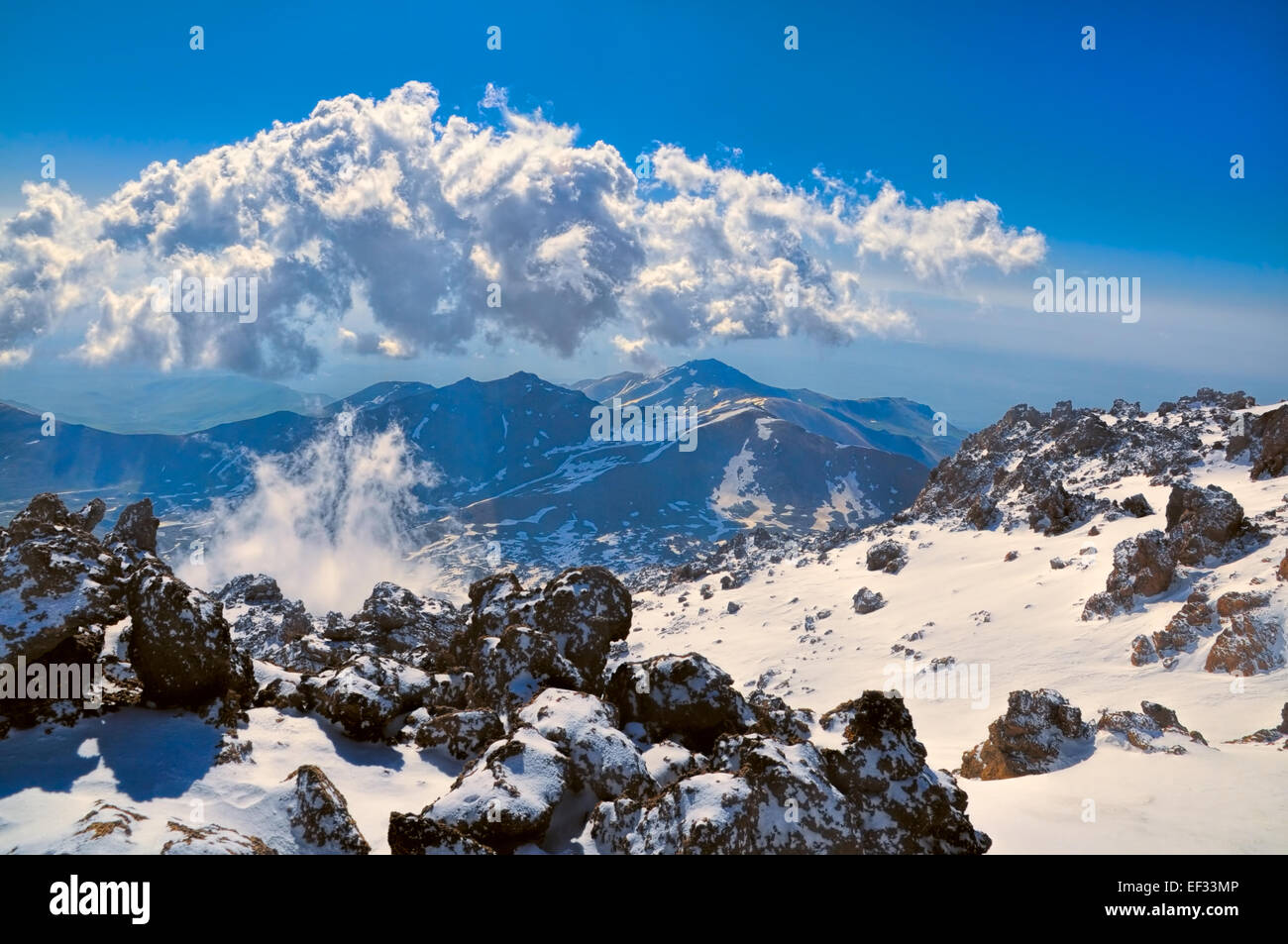 Vista panoramica dalle piste di Sabalan, vulcano in Iran Foto Stock