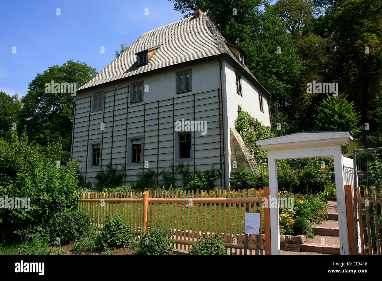 Di Goethe casa estiva nel Parco sull Ilm in Weimar è stata la casa di Johann Wolfgang Goethe del. Dal 1998 appartiene come parte dell'ensemble "Classica Weimar' al sito Patrimonio Mondiale dell'UNESCO. Foto: Klaus Nowottnick Data: 26 Luglio 2014 Foto Stock