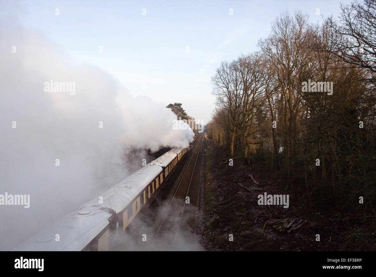 Belmond British Pullman diretto da 35028 Clan velocità di linea attraverso un Reigate taglio sulla sua ora di pranzo tour circolare del Surrey Foto Stock