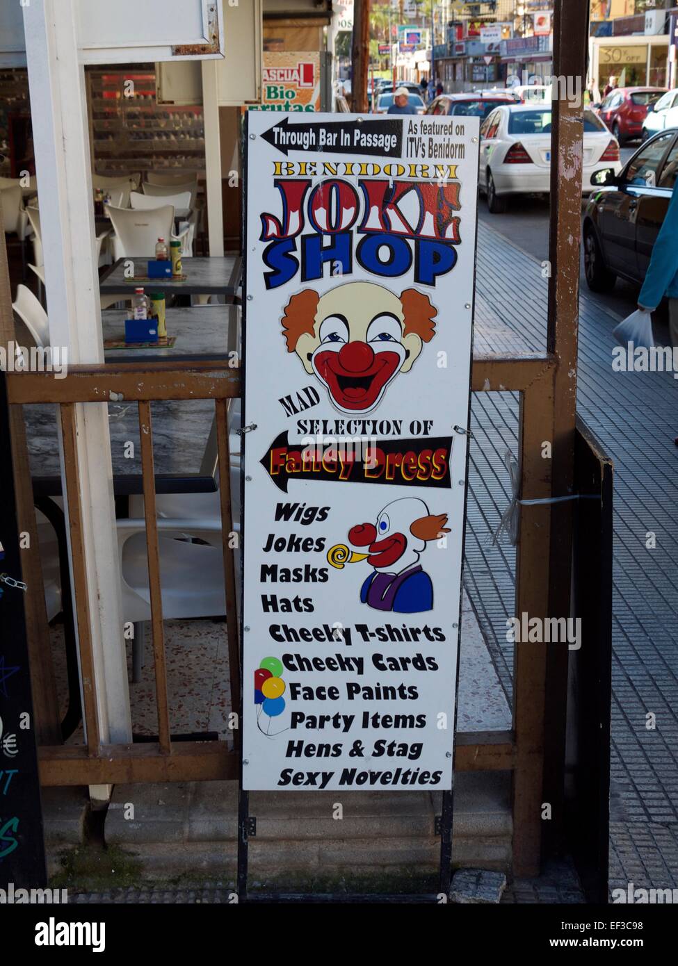 Famoso negozio di scherzo segno a Benidorm, Spagna Foto Stock