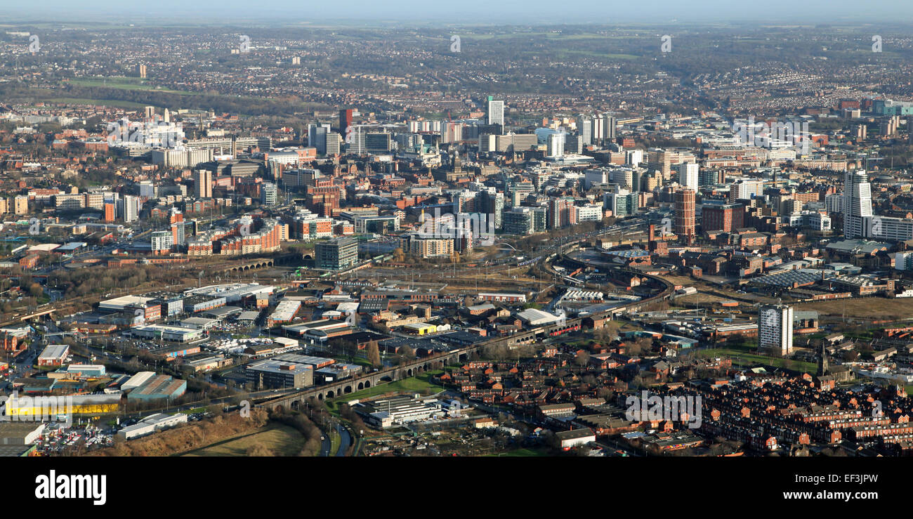 Vista aerea del Leeds City skyline, West Yorkshire, Regno Unito Foto Stock