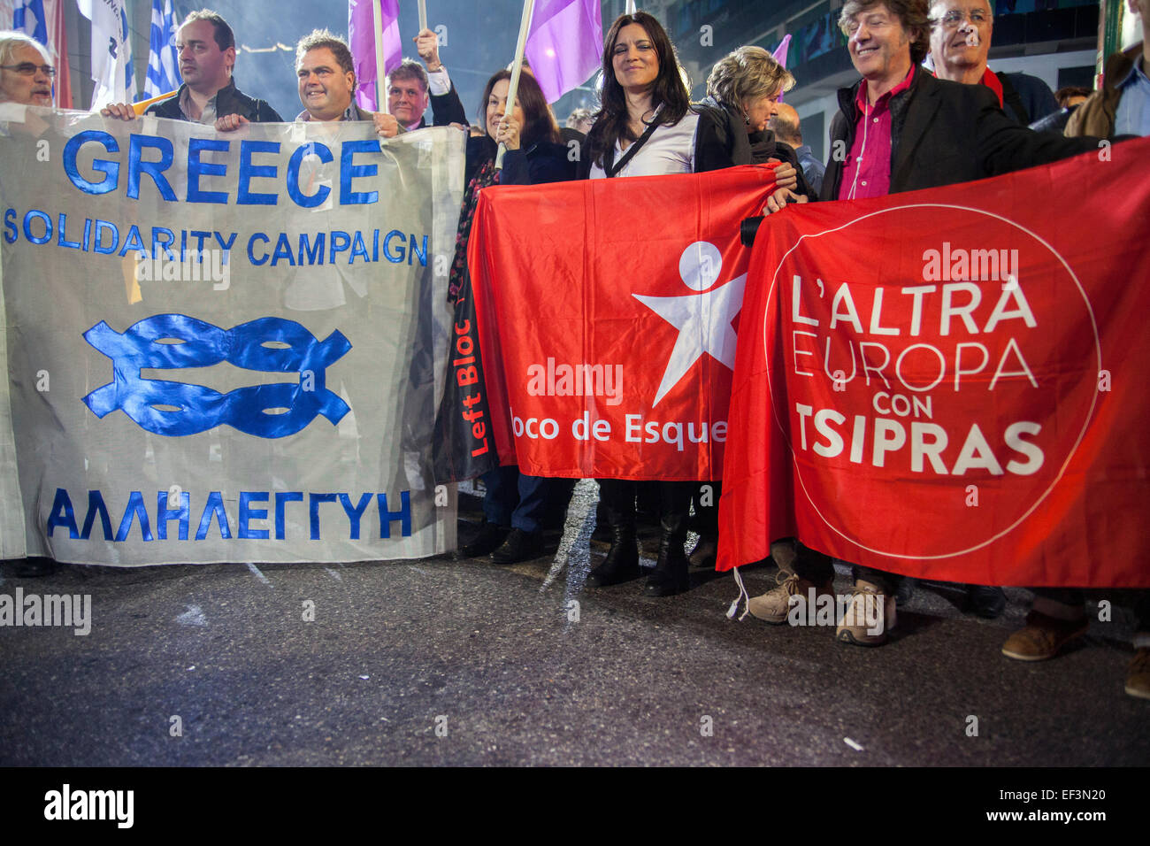 A. Tsipras in Atene. Campagna di solidarietà per le elezioni in Grecia. 'Diverse Europa con Tsipras' movimento dalla Spagna. Syriza-ralley per le elezioni. 22.01.2015 Foto Stock