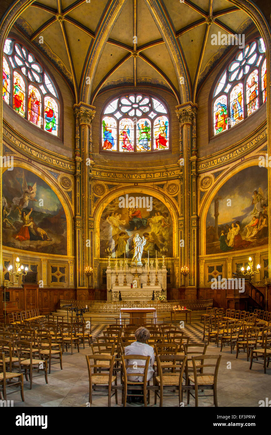 Cappella della Vergine all'interno della maestosa, gotico l'Eglise Saint Eustache, b. 1532-1632, in les hall, Parigi, Francia Foto Stock