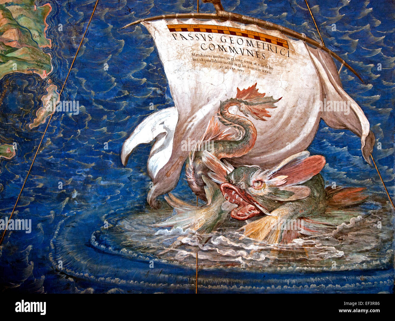 Un galeone nell'Adriatico, dettaglio dalla Galleria delle carte geografiche, 1580-83 Danti, Egnazio (1536-86) Roma Vaticana Italia carte geografiche Foto Stock