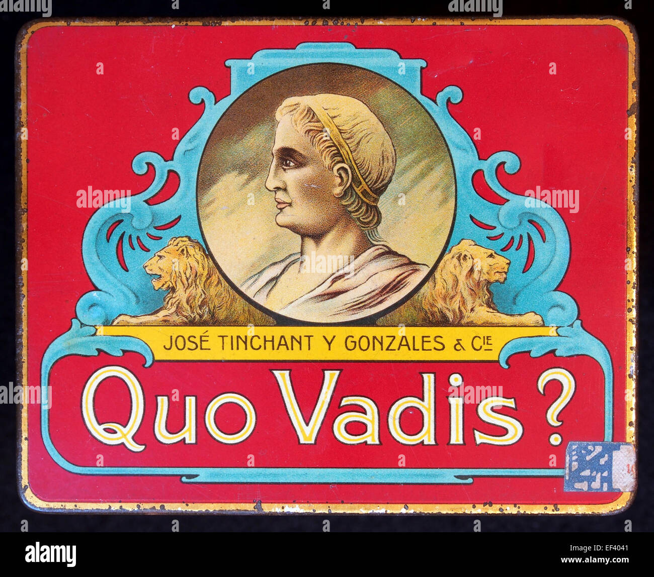 Quo Vadis, una scatola da collezione e vintage in metallo usata per conservare i sigari. Foto Stock