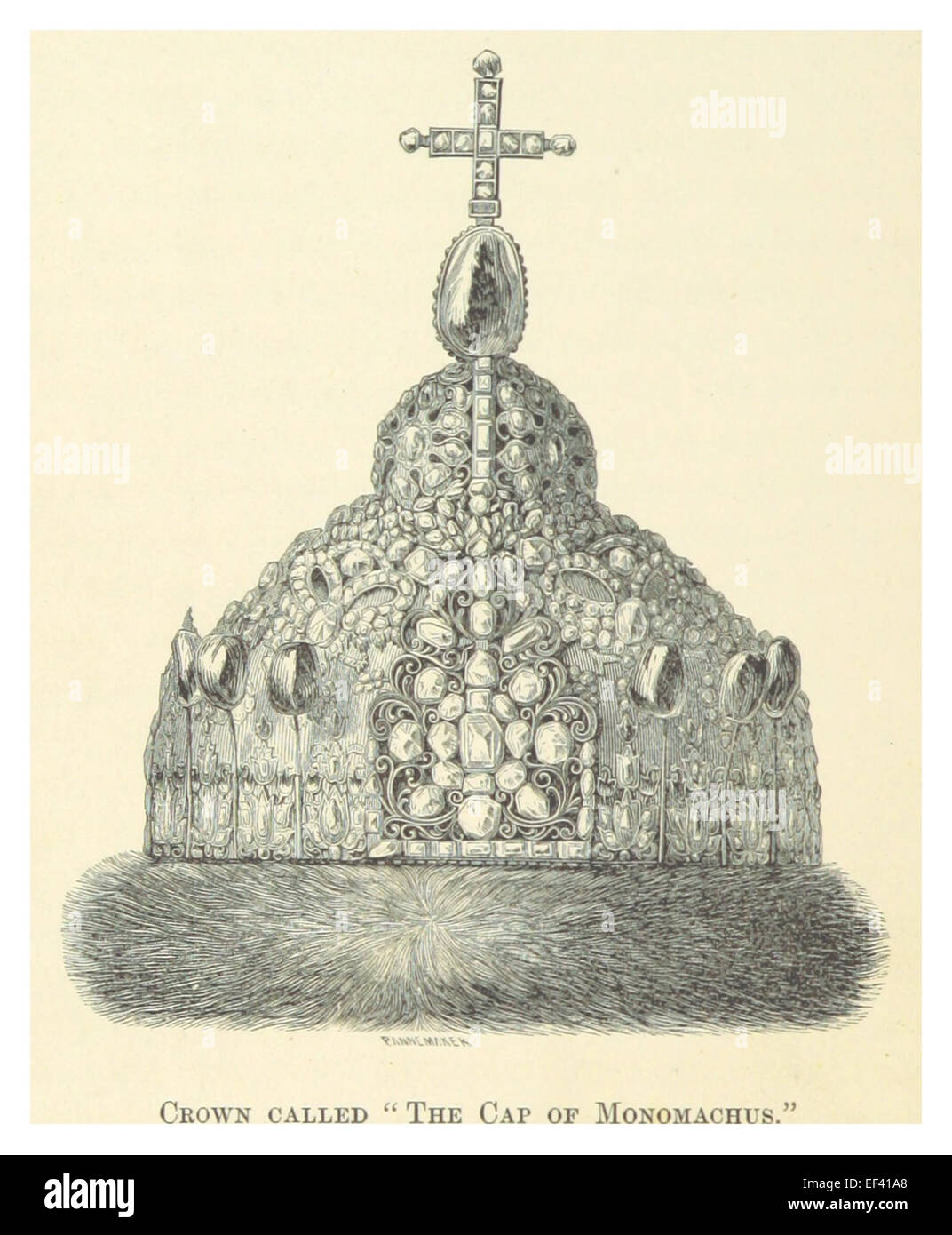 Il cappello di Monomakh, noto anche come il cappello d'oro, è una reliquia principale dei Gran principi moscoviti e degli zar russi. Simboleggia l'autocrazia russa ed è la corona più antica in mostra all'Armeria del Cremlino. Il cappello è tradizionalmente legato al Gran Principe Vladimir Monomakh, anche se le sue origini esatte sono discusse. Foto Stock