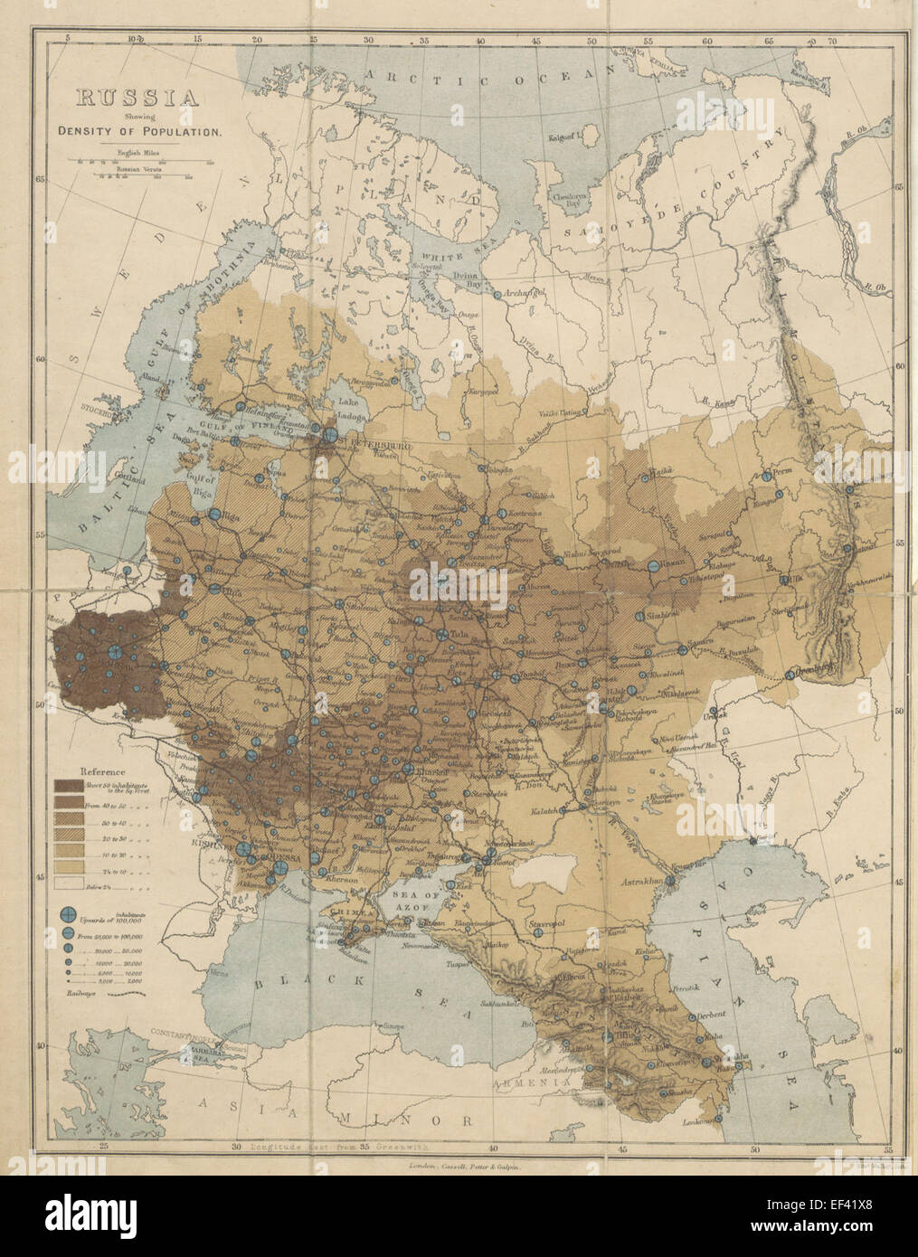 WALLACE (1877) p1.022 Russia, densità di popolazione Foto Stock