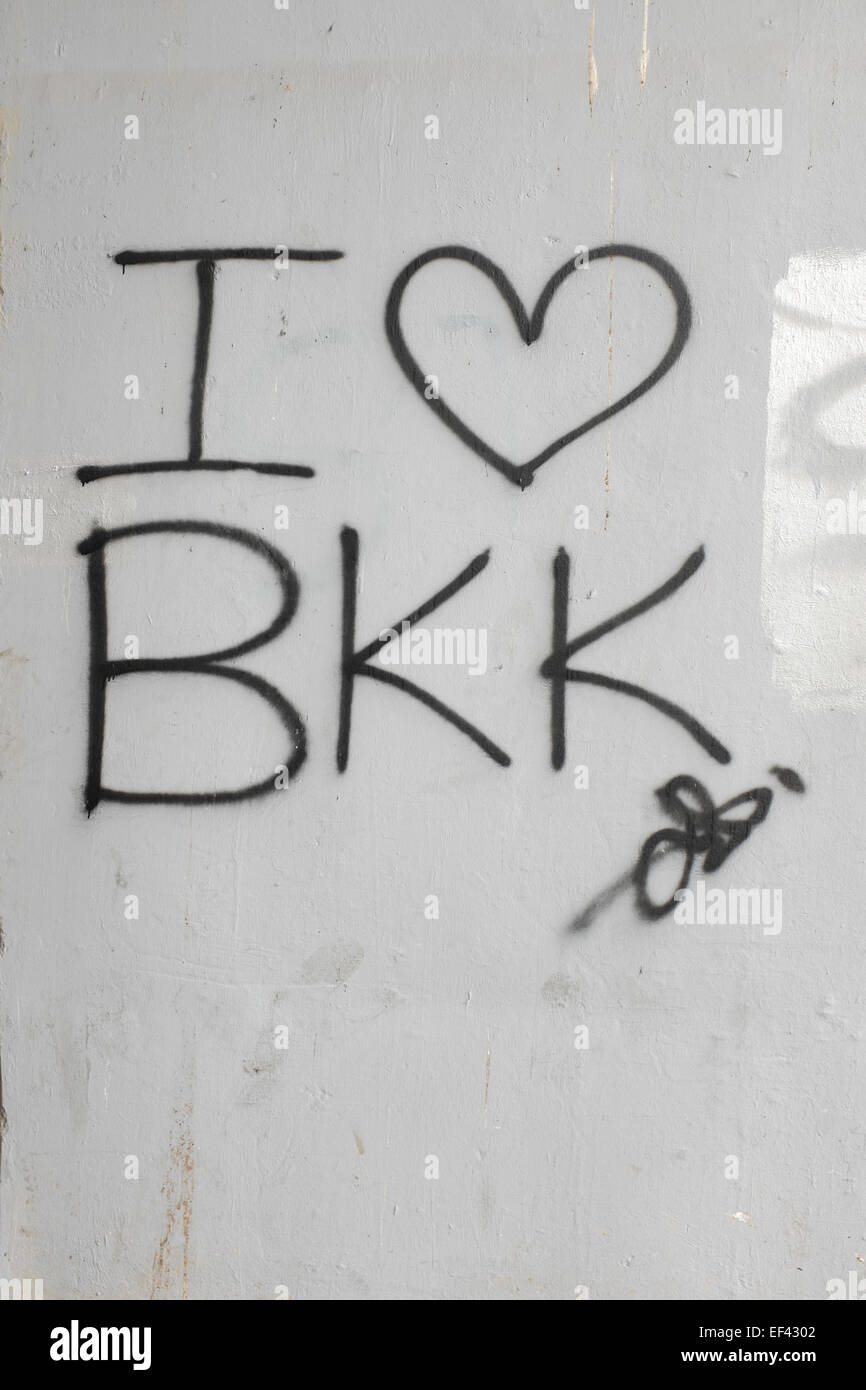 Io amo il cuore di Bangkok Graffiti Foto Stock