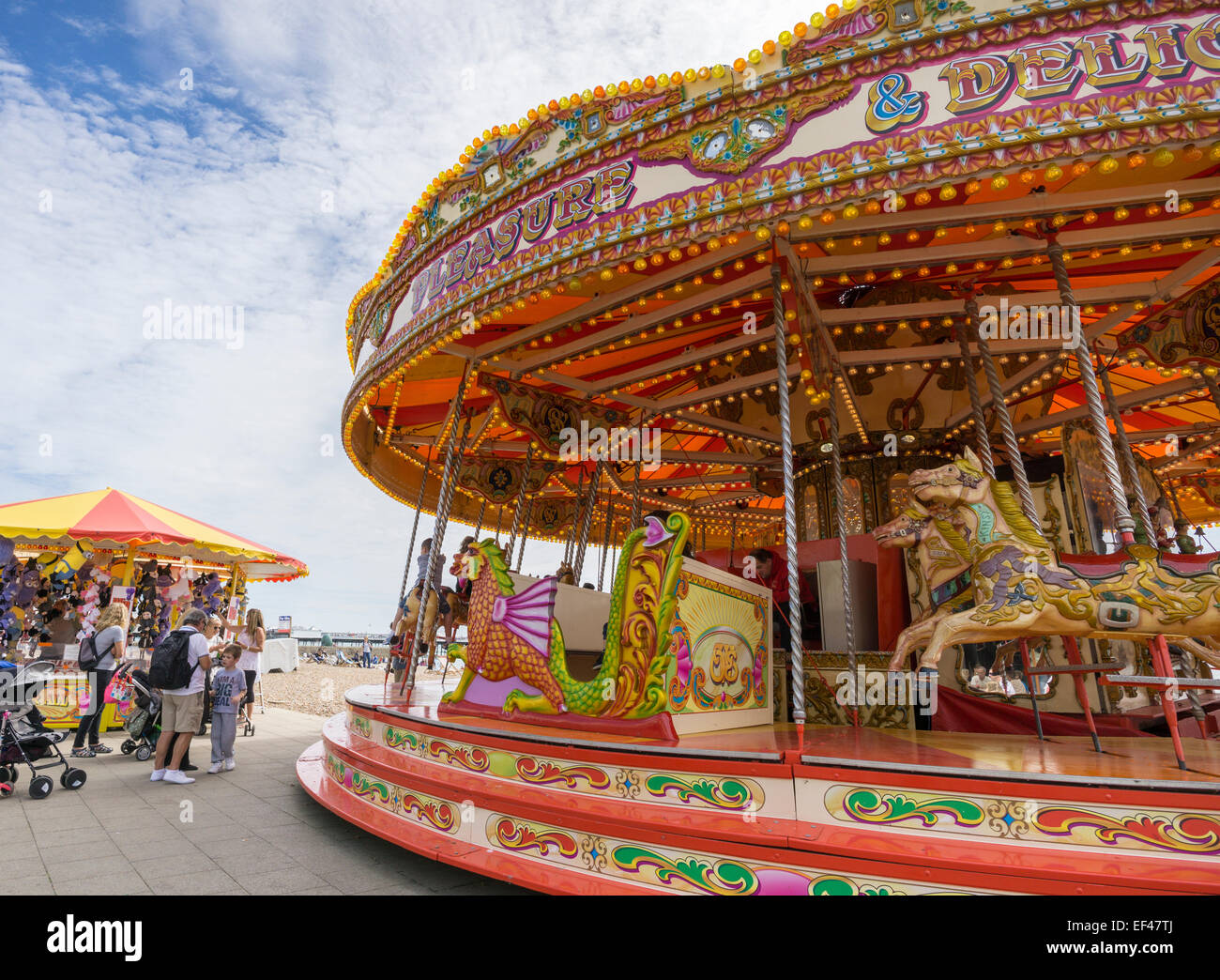 Il Brighton Pier divertenti attrazioni, Merry Go Round, Regno Unito Foto Stock