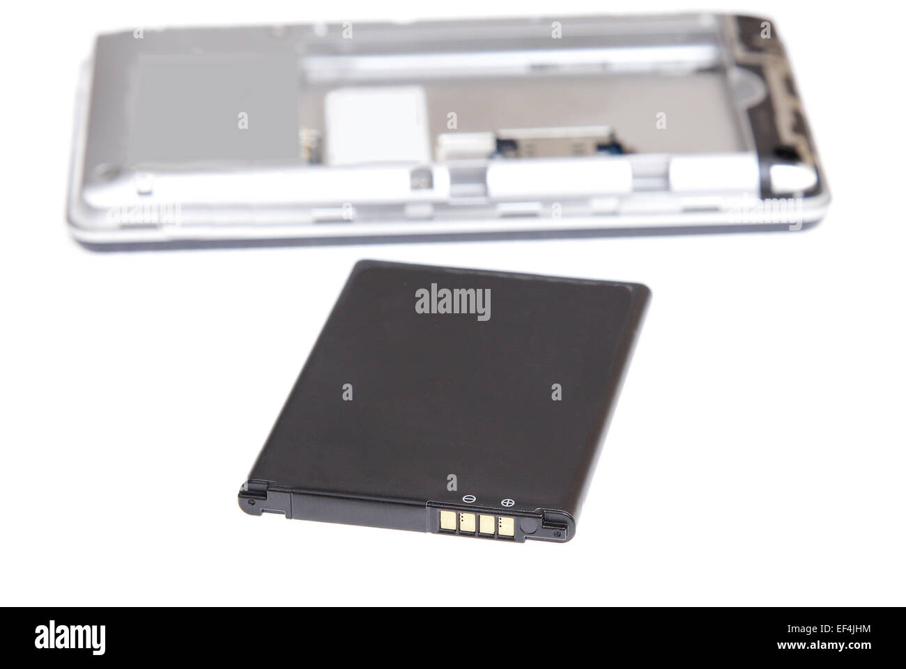 Smartphone mobile phone accumulatore elemento della batteria agli ioni di litio di cellulari isolate Foto Stock