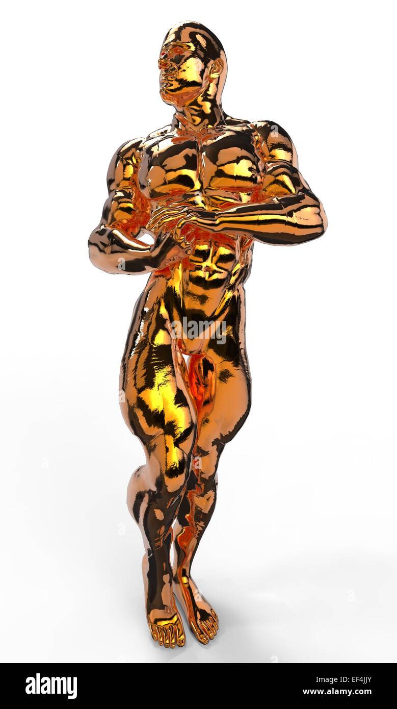 Oro bodybuilder figura in pose diverse e gli angoli Foto Stock